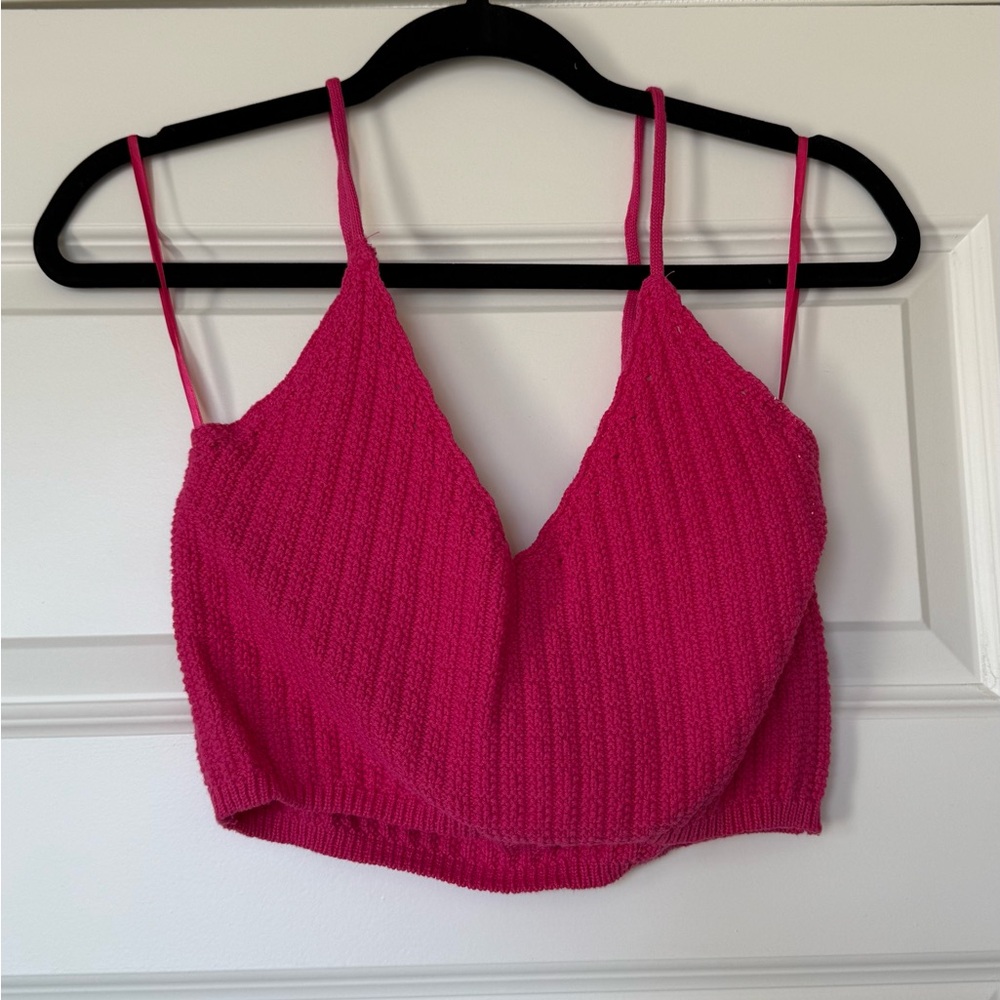 Pink Knit Crop Halter Top